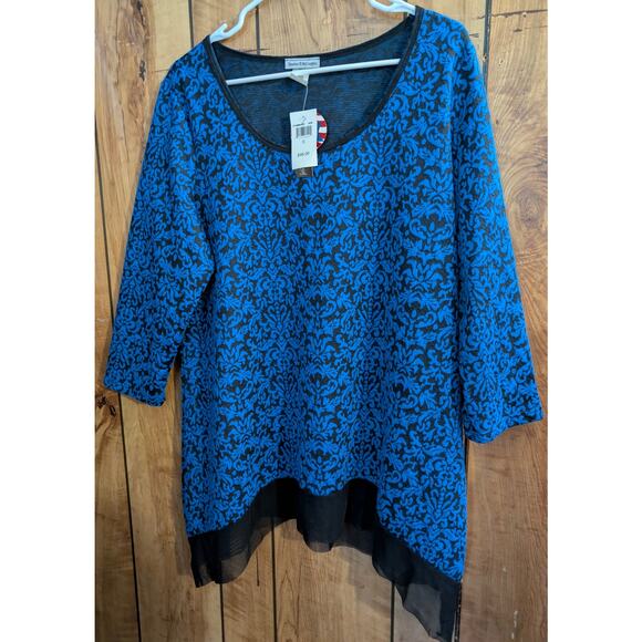 Bleeker & Mcdougal Top Shirt Blouse Plus Size 1X Blue Black Tunic Made USA New - Picture 1 of 6